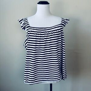 Michael Kors size XL Navy White Striped Ruffled Women’s Tank Top Shirt Flowy